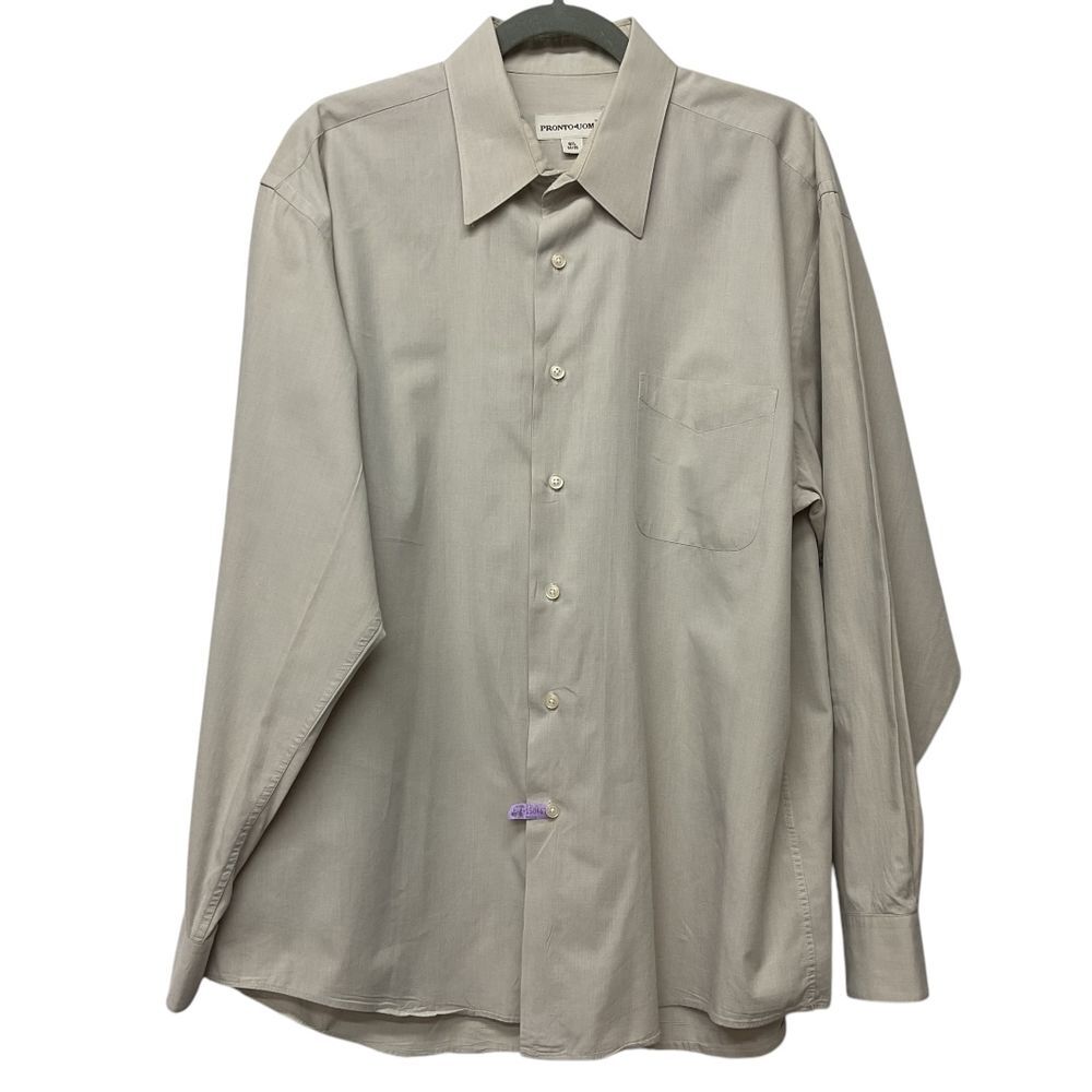 Pronto Uomo Classic Long Sleeve Button‎ Down Dress Shirt Sz Neck 16.5 Beige